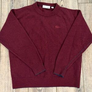Lacoste 100% Wool Crewneck Sweater Burgundy – Size 38